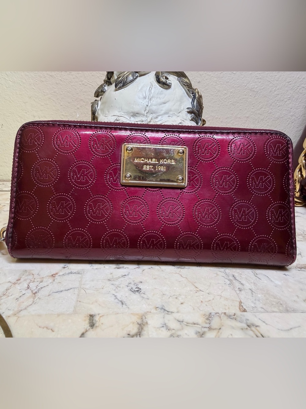 SOLD- Vintage Michael Kors Bordeaux Patent Bag & Matching Wallet Set - Picture 13 of 17